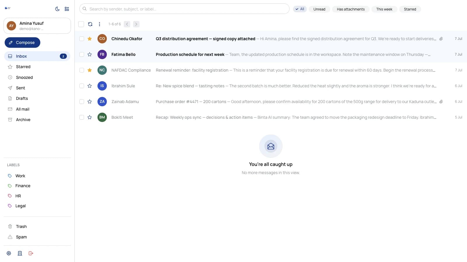 Mail inbox screenshot